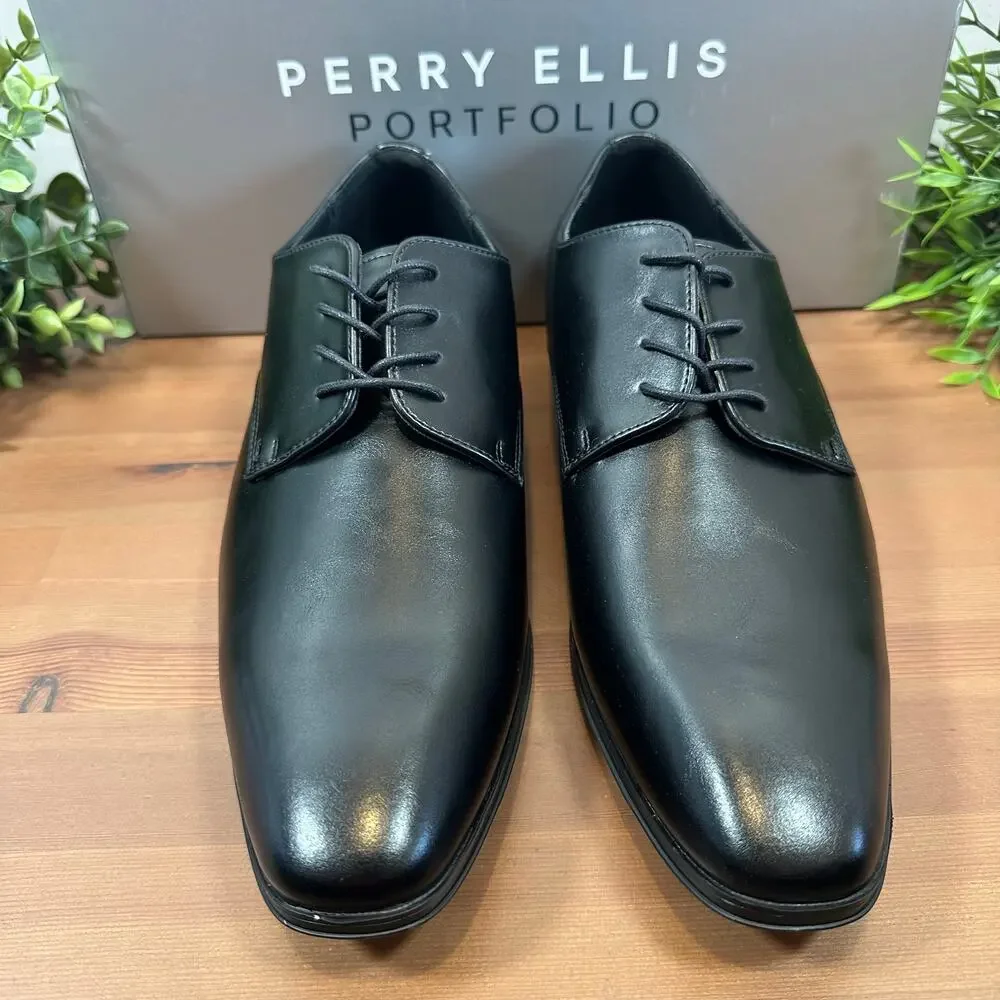 Perry‎ Ellis Portfolio Black Leather Oxfords Shoes Size 8.5